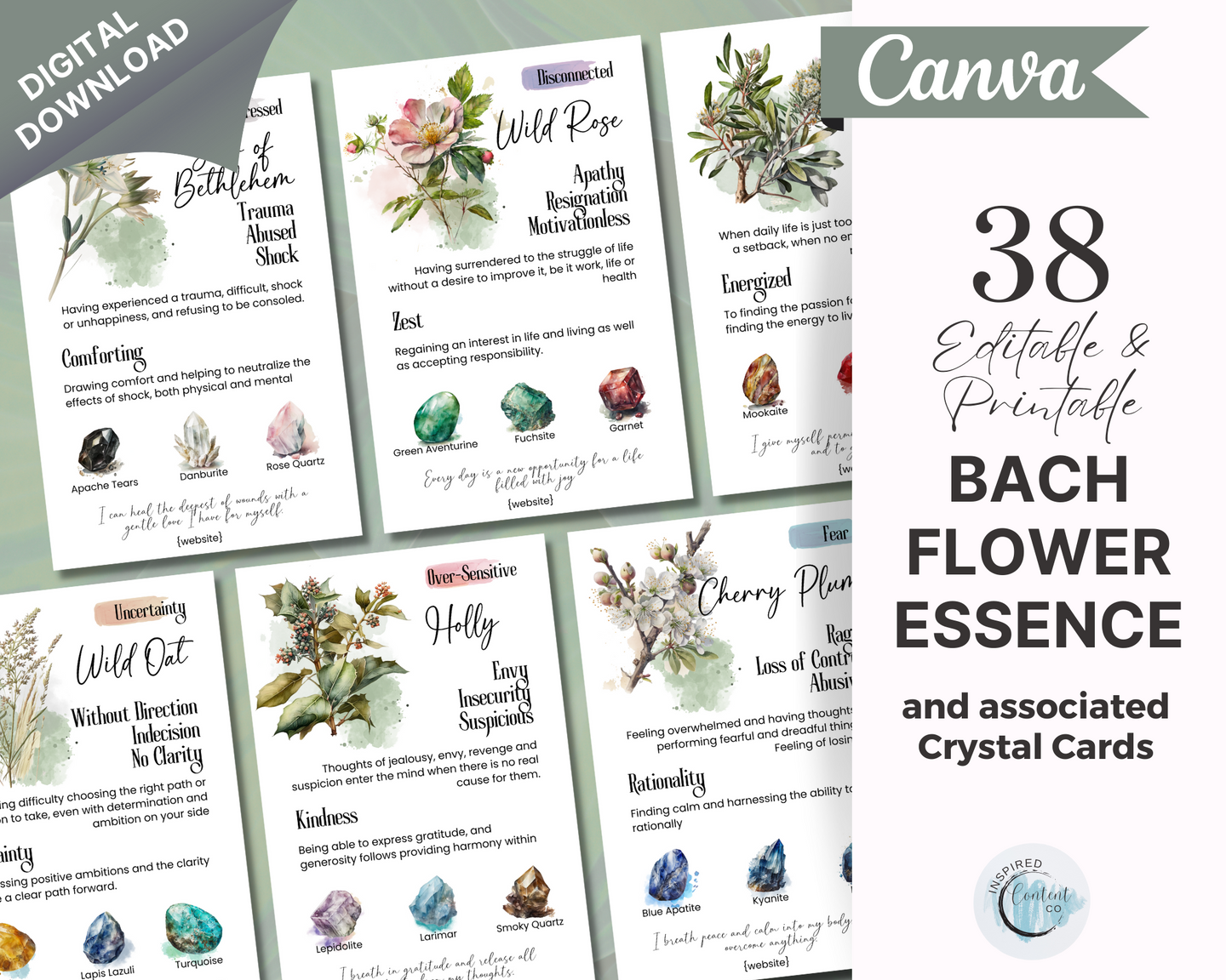 Bach Flower Cards with Crystals, Bach Remedy Healing Cards